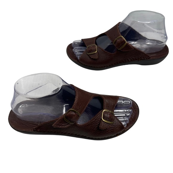 Easy Spirit Contoured Comfort Brown Leather Slip on Buckle Sandals Woman's 7‎ - Picture 1 of 8